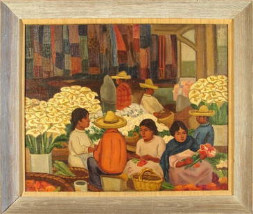 Morris Topchevsky (1899-1947) Russian American: MEXICAN MARKET, oil painting on canvas board, 29 ½ x 35 ½", signed lower left, framed. Provenance: Wally Findlay Gallery Artist: Morris Topchevsky (1899-1947) Russian American