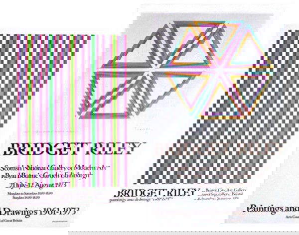 Bridget Riley (four): BRISTOL CITY ART GALLERY, 1974, two color screenprint posters, 23 ¼ x 16 ½", creases lower left corner; SCOTTISH NATIONAL GALLERY OF MODERN ART, 1973, two color posters, each 30 ½ x 20 ½", one wit