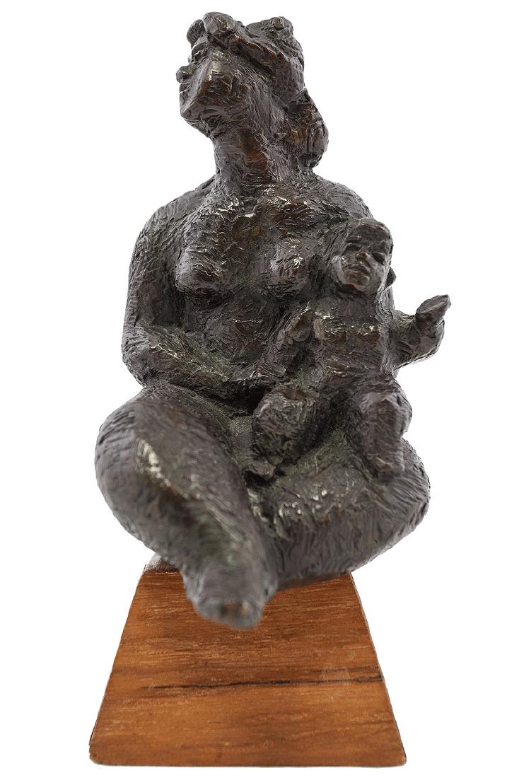Chaim Gross (1904-1991) New York: MOTHER AND CHILD, cast bronze sculpture with green patina, signed and dated, numbered 21/47, height 6 ¾", overall 9" tall with wood base, Josel Meisner & Co. foundry mark.