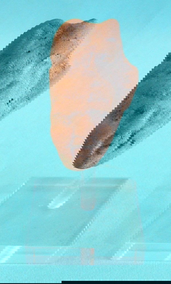 Greco-Roman Ceramic: Head fragment, 1 ¾" tall, with base on Lucite stand. From a Private Collection, Beverly Hills.