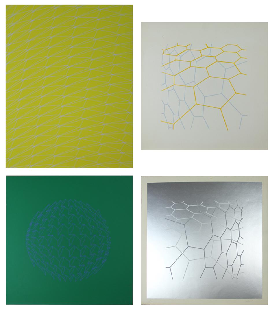 June Harwood (1934-215) Californian (four): VARIOUS, 1969-70, four color screenprints, each signed in pencil on either recto or verso, numbered 8/20, 1/13, 2/20 & 13/20, sheets from 20 x 20” to 14 x 18”. (4)