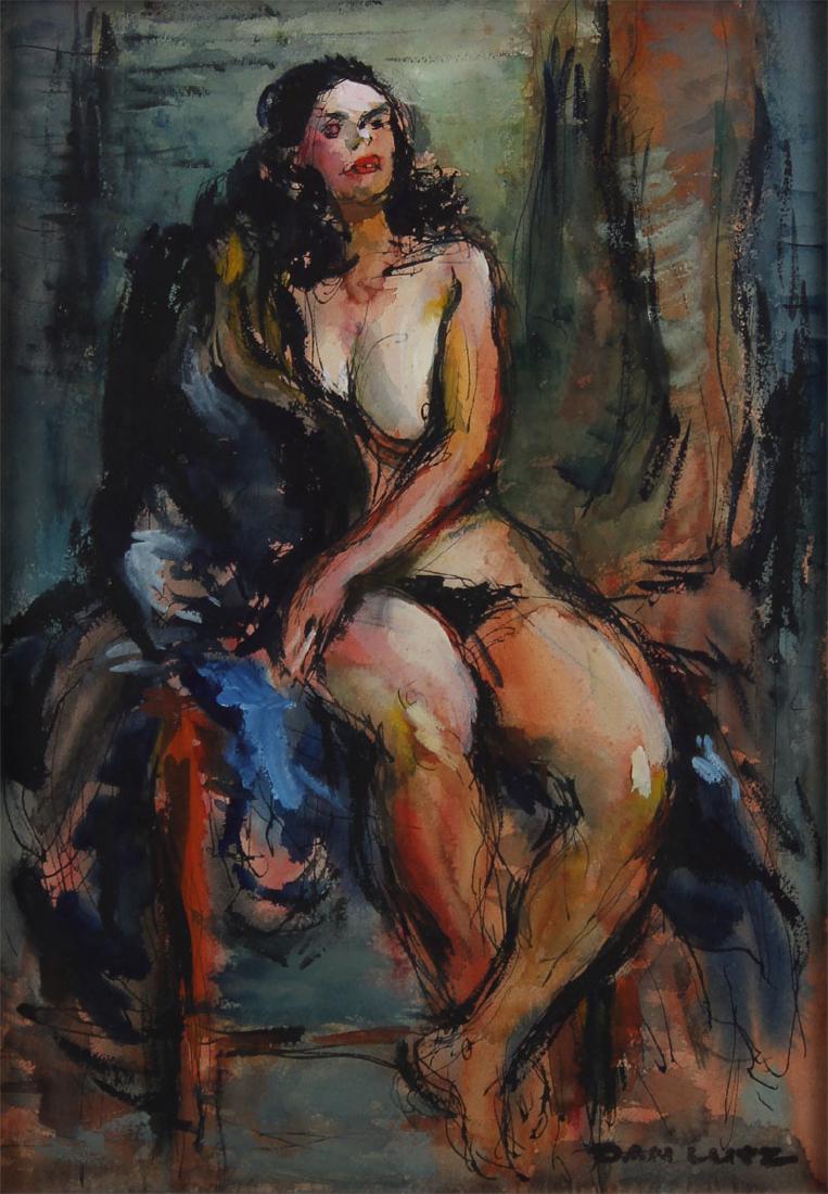 Dan Lutz (1906-1978) Californian: UNTITLED NUDE, watercolor on paper, signed lower right, 15 x 10 ½”, framed with glass.