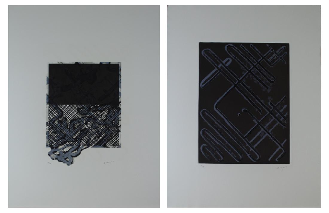 Ed Moses (b. 1926) Californian (two): UNTITLED, 1989, color etching and a color lithograph, each signed and dated in pencil and numbered 35/75, sheets 30 x 22”, published by Poligrafia with original glassine jacket. (2)