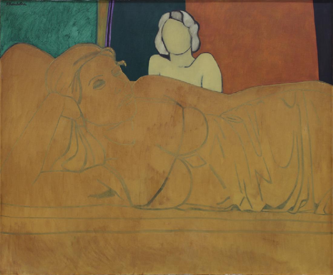 James Strombotne (b. 1934) California: JANET, oil painting on canvas, signed upper left, 40 x 46”, framed. Provenance: David Stuart Galleries, Los Angeles.