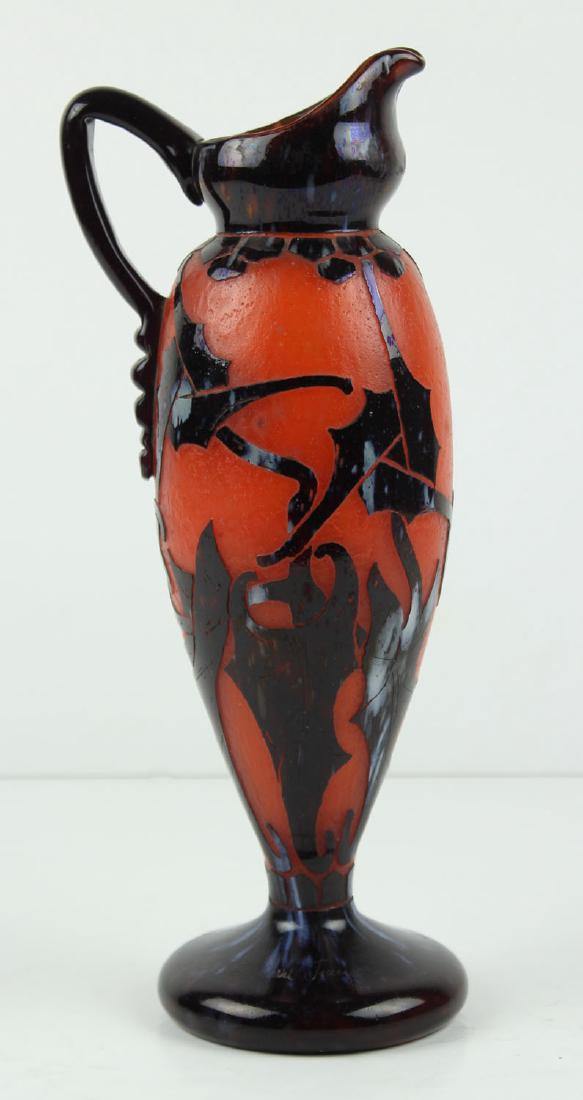 Art glass: Le Verre Francais: Glass amphora, signed, 12 ½” tall.