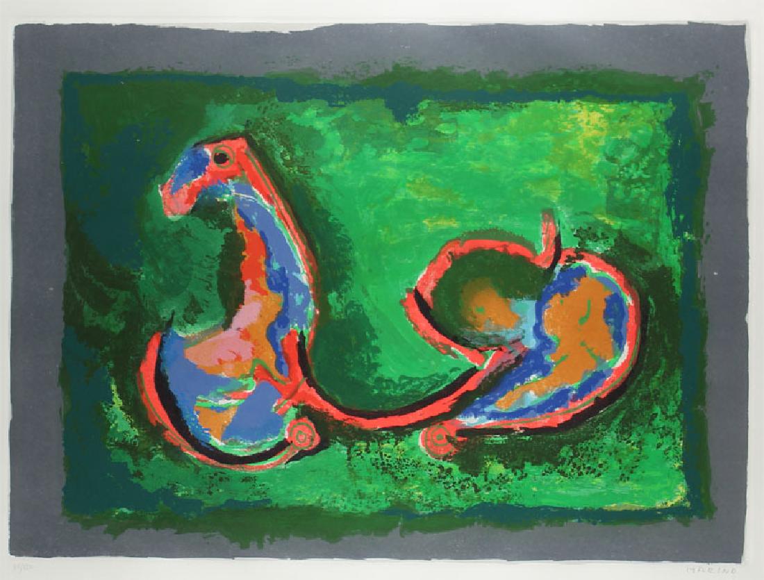 Marino Marini (1901-1980) Italian: CAVALLO IN ARMONIA (HORSE IN HARMONY) (G.A 219), 1979, color aquatint etching, signed in pencil, numbered 88/125, printed and published in Italy, image 19 ¼ x 26 ½”, full margins.