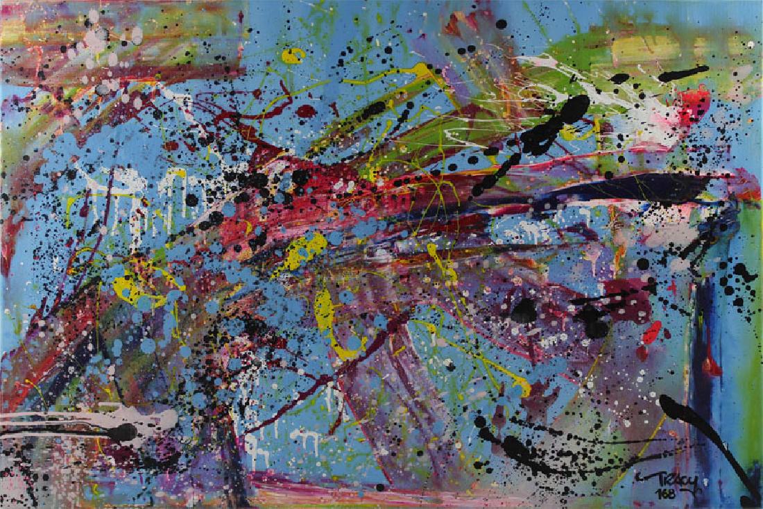 (Michael) Tracy 168 (b. 1958) New York: UNTITLED, oil painting on canvas, signed Tracy 168 lower right, 24 x 36”. Donated to Habitat For Humanity by the estate of Jerry Heller, who probably acquired it directly from the artist.