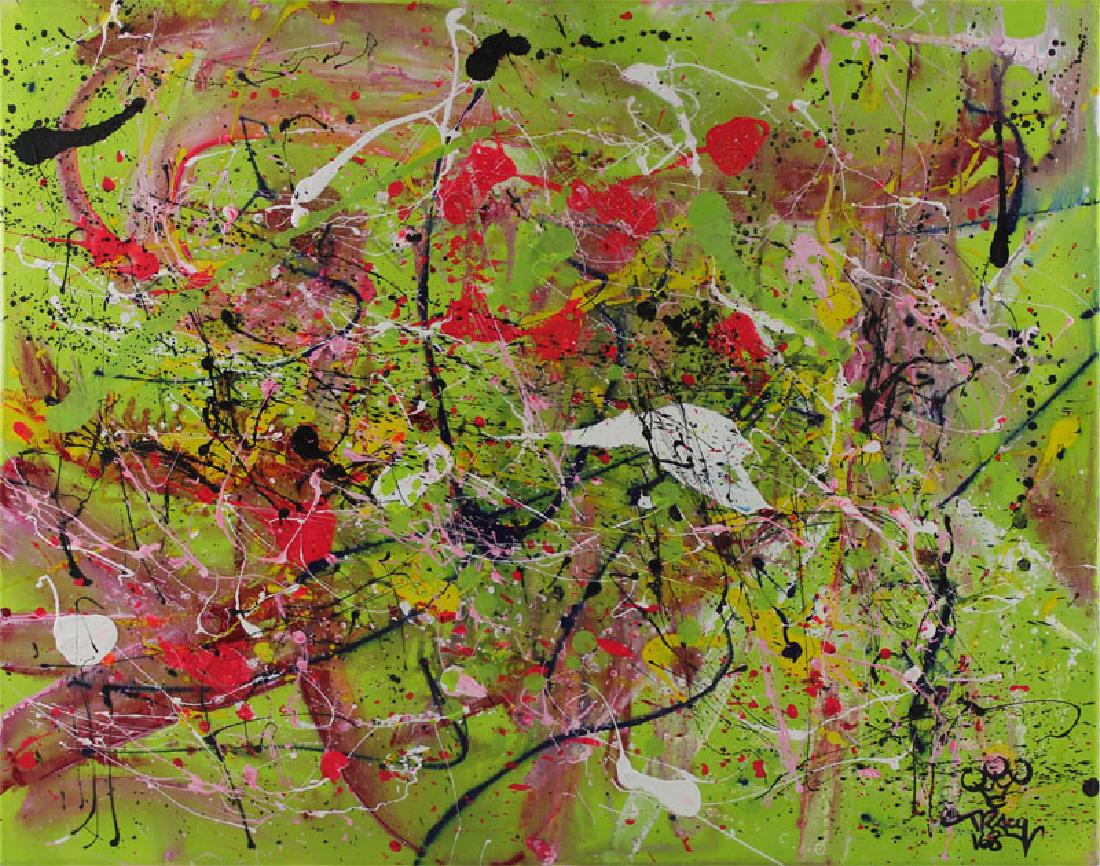 (Michael) Tracy 168 (b. 1958) New York: UNTITLED, oil painting on canvas signed Tracy 168 with crown lower right, 24 x 30Â”. Donated to Habitat For Humanity by the estate of Jerry Heller, who probably acquired it directly from the artist