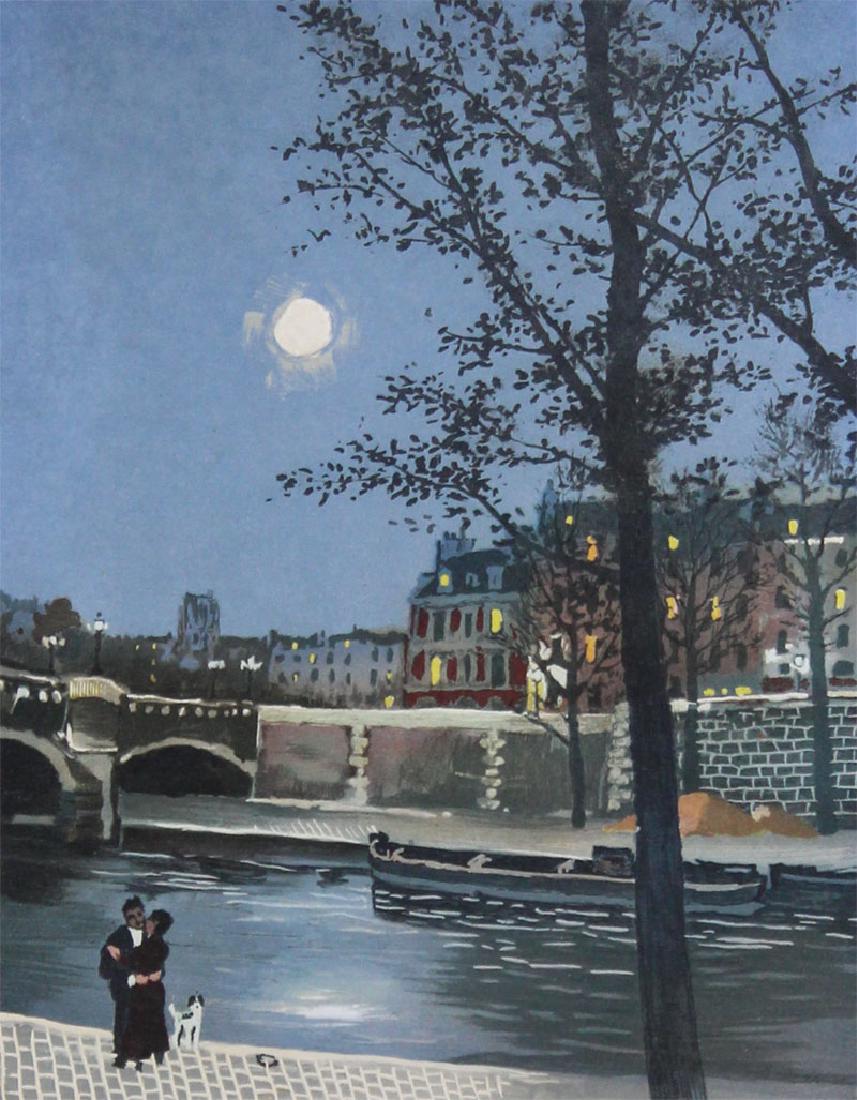Michel Delacroix (b. 1933) French: AN EVENING IN PARIS, color lithograph, signed in pencil, numbered H. C. (hors commerce) 10/25, image 9 x 7”, full margins, framed.