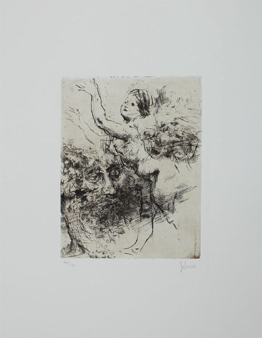 Jack Levine (1915-2010) New York: NYMPH & WARLOCK, circa 1969, etching, signed in pencil, numbered 44/100, plate 9 ½ x 7 ¼”, sheet 22 x 15”, with ES blind stamp lower right.