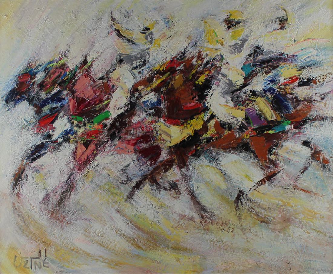 Arabian or North African Artist Unidentified (20th: HORSES, oil painting on canvas, signed lower left, signed and inscribed on verso, 29 1/2 x 35 1/2", framed, Sirhan of Casablanca framing label on verso.
