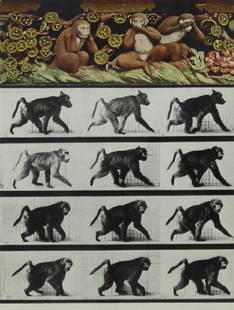 Ned Evans (b. 1950) Californian: MONKEYS, 1979, collage on paper, signed and dated on paper, image 5 3/4 x 4 1/2", framed. Provenance: acquired directly from artist by present owner.