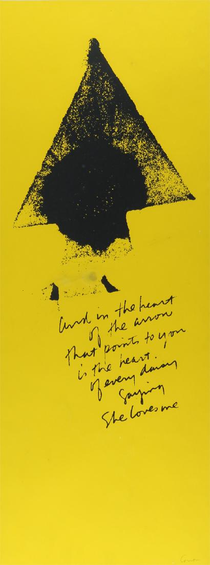 Sister Corita Kent (1918-1986) Californian: AND IN THE HEART, color screenprint, signed in ink lower right, inscribed 68-69-58 in pencil lower left, image 22 1/2 x 8 1/2", full margins, framed with glass; Together with CORITA, the portfolio wit