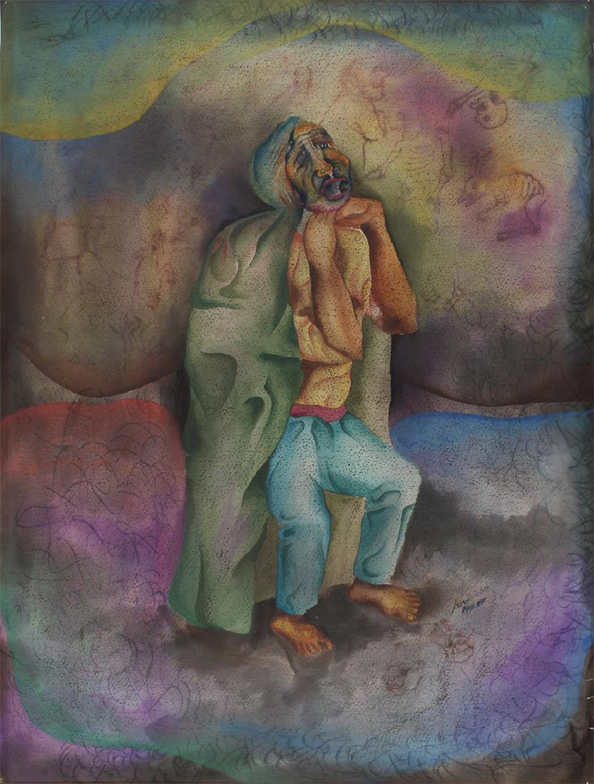 Leovigildo Martinez Torres (b. 1959) Oaxaca Mexico: PESA DILLAS DEL BECADOR, 1987, watercolor on paper, signed and dated lower right, titled on verso, 24 x 18". Leovigildo studied at Maximino Javier’s Rufino Tamayo Fine Arts Workshop.