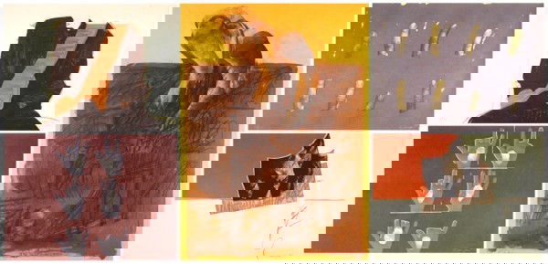 Rafael Canogar (b. 1935) Spanish (fifteen): THE EARTH, 1975, a portfolio of fifteen color lithographs, each signed in pencil, from the numbered edition 75, sheets 22 x 30" & 30 x 22", published by Ediciones Poligrafa, in blue linen case, some w