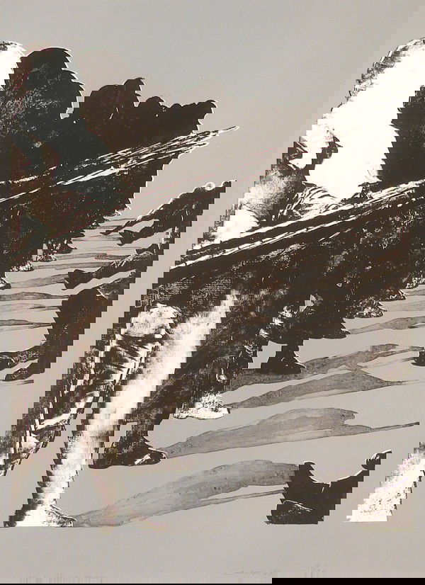 Rafael Canogar (b. 1935) Spanish: VIVO EN TIEMPOS, 1969, color lithograph, signed in pencil, from the numbered edition 20, sheet 30 x 22 ¼", soft crease upper right corner, otherwise in good condition.