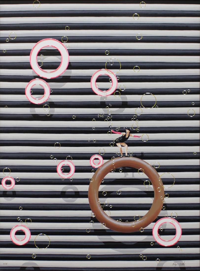 Philippe Bertho (b. 1970) French: PIN-UP, color screenprint on panel, signed and numbered 54/185 in gold ink, 40 x 30", with Martin Lawrence Gallery label on verso of frame.