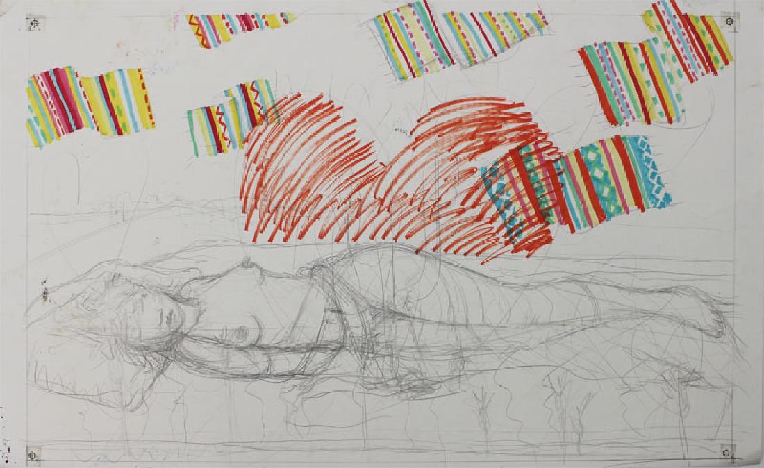 Richard Duardo (1952-2014) Mexican American: RECLINING NUDE, watercolor and graphite drawing on paper, 23 1/4 x 38".