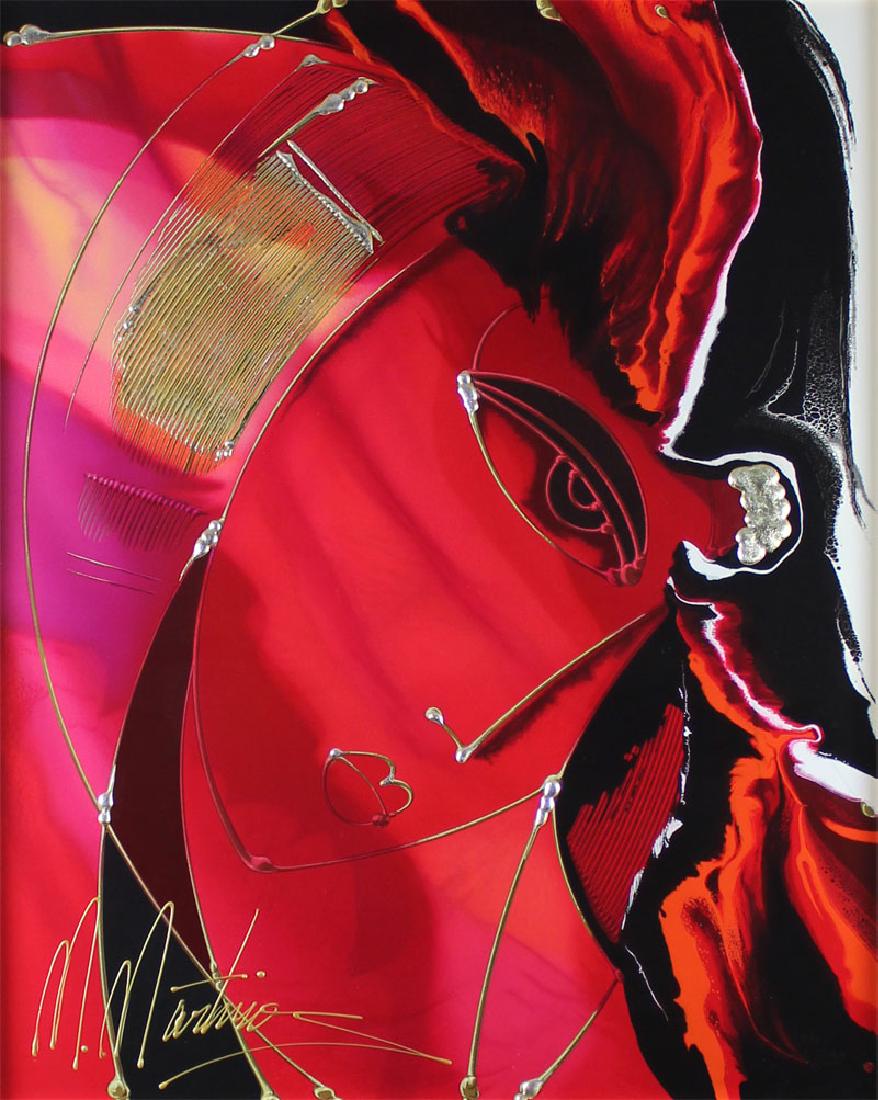 Martiros Manoukian (b. 1947) Armenian: RED PROFILE, mixed media color screenprint, signed in paint and numbered 19/300, sight 27 1/2 x 21 1/2", full margins, framed with glass.