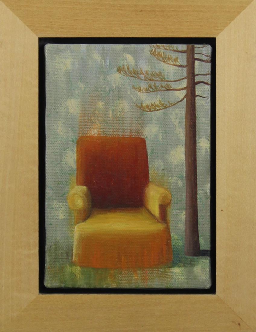 Astrid Preston (b. 1945) Californian: CHAIR, oil painting on canvas, signed on back panel, 6 x 4", retains Ota House label on verso, framed.