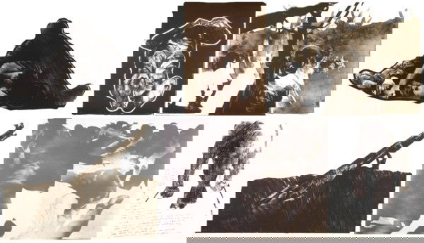 Rafael Canogar (b. 1935) Spanish (six): LA VIOLENCIA, 1969, an incomplete set of six out of eight color lithographs, each signed in pencil, from the numbered edition 20, sheet 22 x 30", in portfolio case, soft creases from storage, otherwis