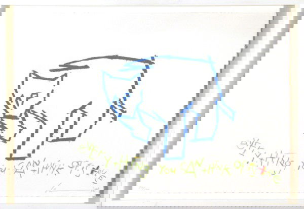 Robert Wilson (20th Century) American: EVERYTHING YOU CAN THINK OF IS TRUE, 1989, color screenprint, signed in pencil, from the numbered edition of 100, sheet 15 x 22", framed.