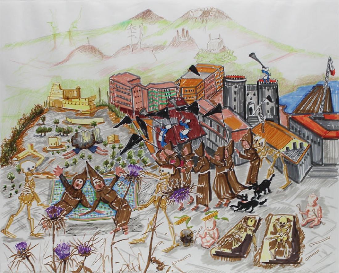 Nurit David (b. 1952) Israeli: NAPLES STUDIO, 2009, lightfast markers and color pencils on paper, signed and dated lower left, sheet 16 ½ x 23 ¼”, framed. Provenance: Michael Hittleman Gallery Los Angeles.