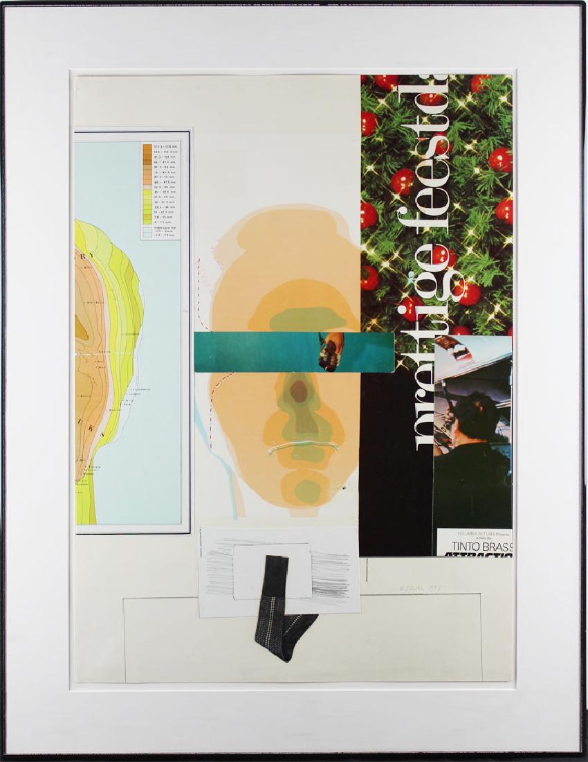 Michael Druks (b. 1940) Israel: DRUKSLAND, 1975, collage with pencil drawing on paper, signed and dated lower right, 24 x 17”, framed. Provenance: Michael Hittleman Gallery Los Angeles.