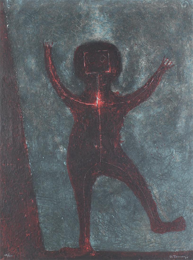 Rufino Tamayo (1899-1991) Mexican: NINO BAILANDO (P.167), 1974, color Mixografia, signed and numbered 29/100, sheet 29 ¼ x 21 ½”, printed and published by Taller de Grafica, Mexico, framed with glass. Provenance: Mixografia, Los An