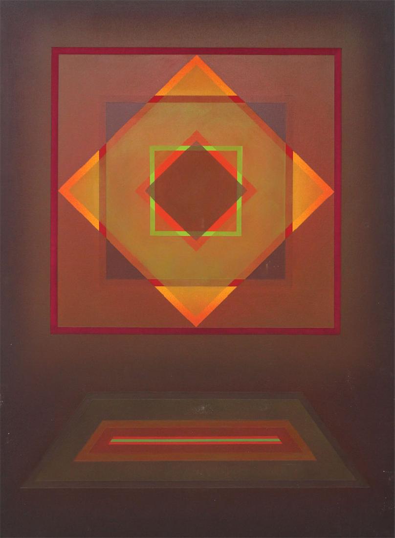 Tom Fricano (b. 1930) Californian: TRANSCENDING SPACE, oil painting on canvas, signed and titled on verso, 58 x 42”, from the Great Western Bank Collection. Provenance: Comsky Gallery, Los Angeles.