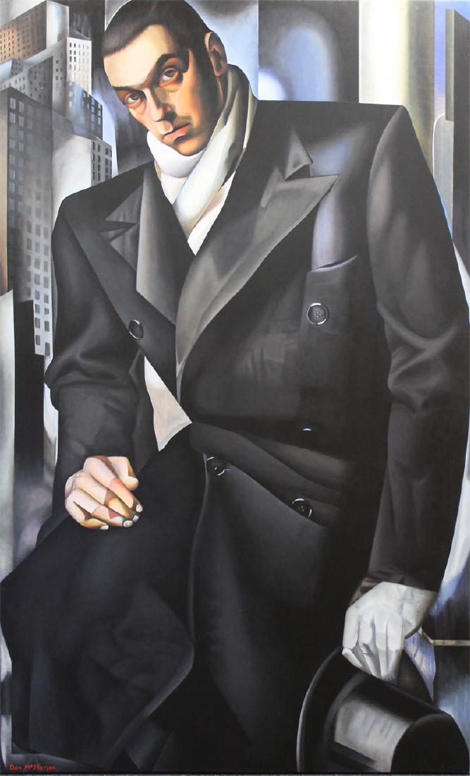 Don McPherson (20th/ 21st Century) California: A GENTLEMAN AFTER TAMARA DE LEMPICKA, acrylic painting on canvas, signed lower left, 82 x 50”.