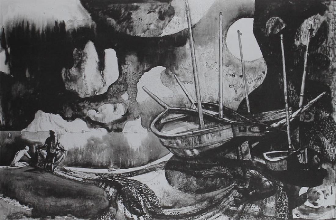 Millard Sheets (1907-1989) Californian: THE ISLANDS, 1972, lithograph, signed and dated and titled in pencil, numbered 1/200, printed by Kistler with blind stamp lower left, image 13 ½ x 20 ½”, full margins, framed.