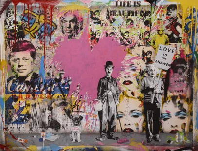 Mr. Brainwash (b. 1966) French: LIFE IS BEAUTIFUL, 2011, acrylic and spray paint over color screenprint, signed lower right center, signed and dated and titled on verso, 37 ½ x 49", framed.