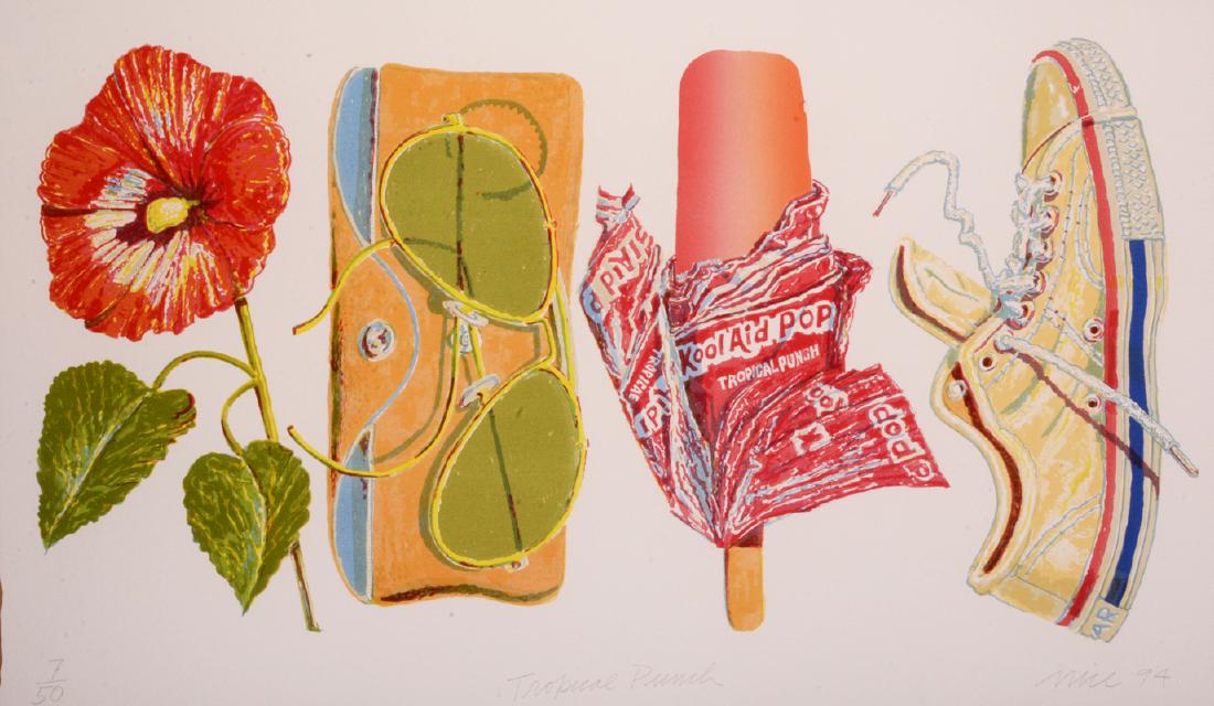 Don Nice (b. 1932) New York: TROPICAL PUNCH, 1994, color lithograph, signed and dated and titled in pencil, number 7/50, sheet 29 x 45", framed.