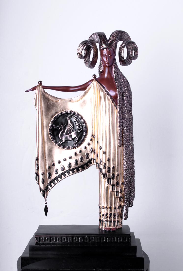 Erte (1892-1990) Russian/ French: GOLDEN FLEECE (E.115), 1987, cold-painted cast bronze sculpture, signed, numbered 343/375, published by Chalk & Vermilion and Seven Arts, overall 21 x 10 ½ x 4 ½” including marble base.