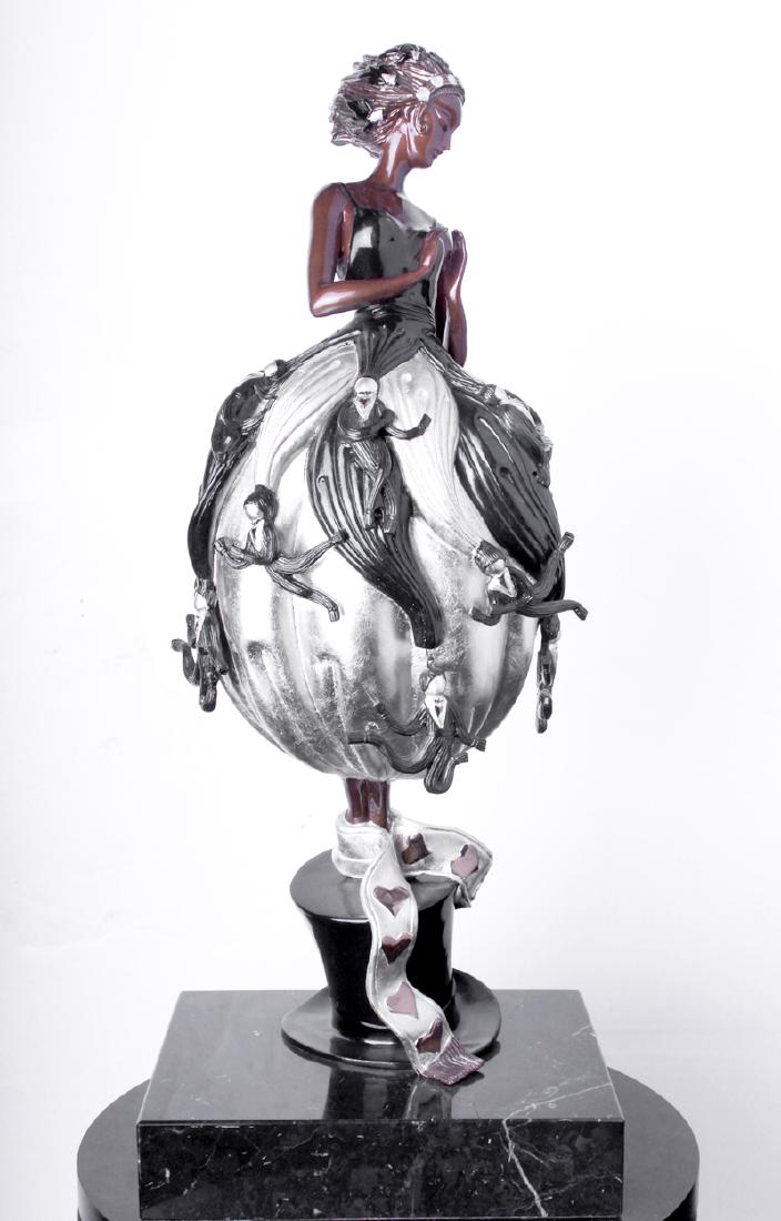 Erte (1892-1990) Russian/ French: TUXEDO SMOKING (E.112), 1989, cold-painted cast bronze sculpture, signed, numbered 13/375, published by Chalk & Vermilion and Seven Arts, overall 21 x 8 ½ x 7” including cracked marble base.