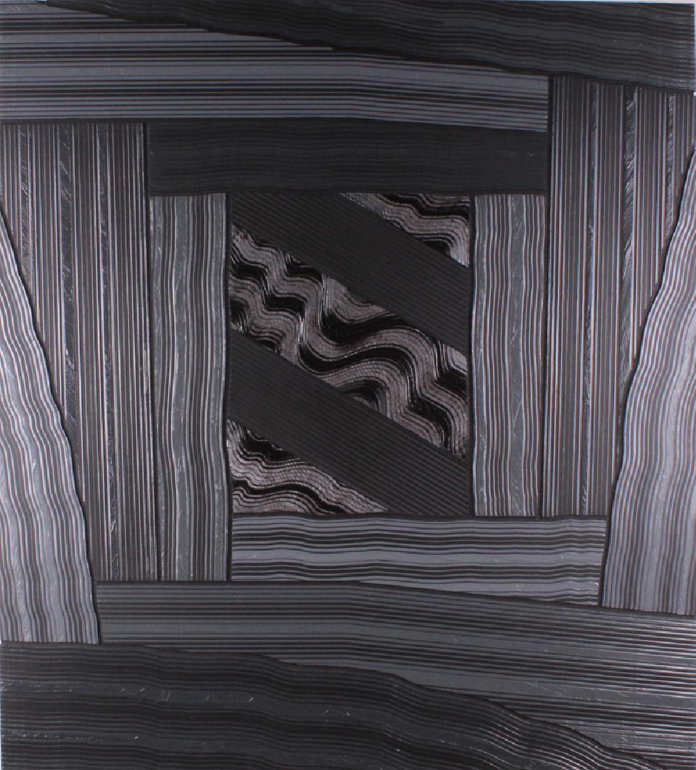 Jim DeFrance b. 1940) California: LARUS, 1988, acrylic painting on birch and aluminum, signed and dated and titled on verso, 40 x 36â€. From the collection of Paul J. Coady.