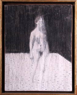 James Gill (b. 1934) Oregon: SMALL STANDING NUDE, 1964, grease crayon on Masonite, 10 x 8â€, framed. From the collection of Yale Udoff. Provenance: Felix Landau Gallery, Los Angeles.