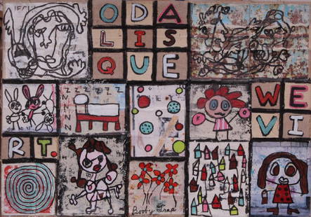 Tad Lauritzen Wright (b. 1972) Texas: ODALISQUE #10, 2002, mixed media on woven linen and canvas, signed and titled on verso, 14 ½ x 20 ¾â€, framed. Provenance: David Lusk Gallery, Memphis, Tennessee.