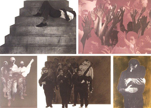 Rafael Canogar (b. 1935) Spanish (five): UNTITLED, 1972, a set of five color lithographs, each signed in pencil, from the numbered edition Roman numeral 25, sheets 22 x 30" & 30 x 22", published by Ediciones Poligrafa, faint curvature from i