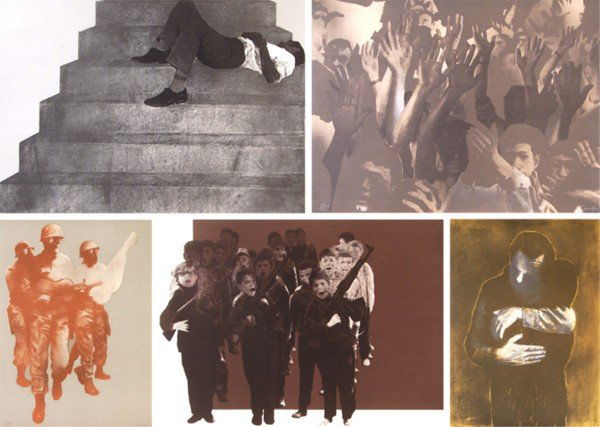 Rafael Canogar (b. 1935) Spanish (five): UNTITLED, 1972, a set of five color lithographs, each signed in pencil, from the numbered edition 75, sheets 22 x 30" & 30 x 22", published by Ediciones Poligrafa, faint curvature from improper storag