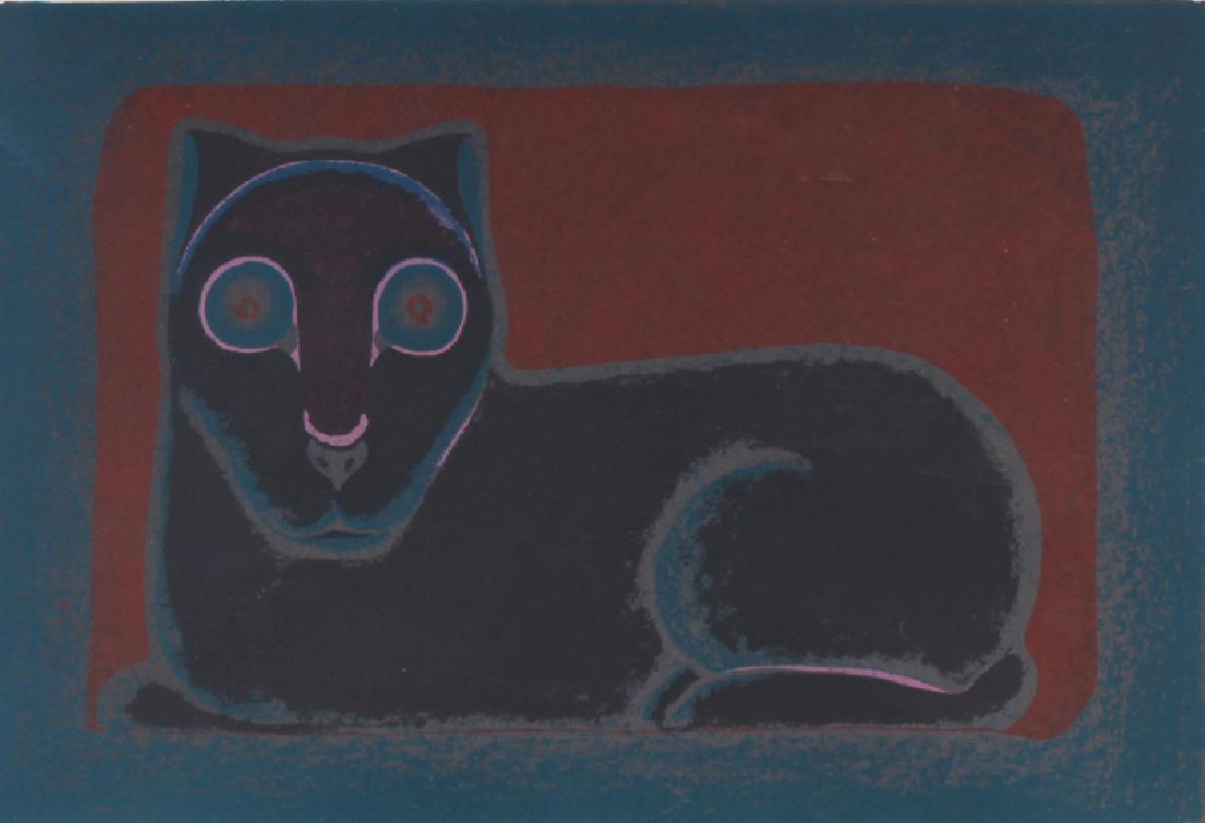 Beniamino Bufano (1898-1970) Californian: CAT, color lithograph, signed in ink and inscribed artist’s proof in pencil, image 13 ¾ x 20”, full margins, framed with glass.