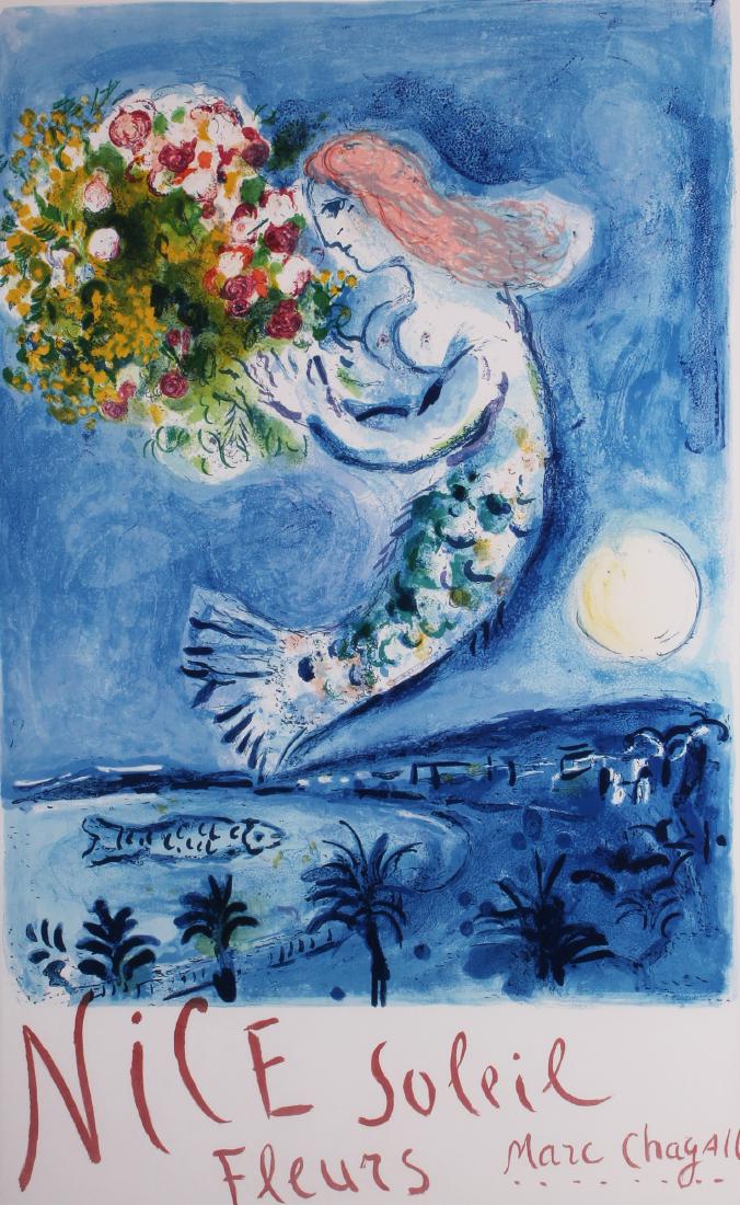 Marc Chagall (1887-1985) Russian/ French: THE BAY OF ANGELS (M.350; S.pg 38), 1962, color lithograph poster, sight 37 ½ x 23”, edition of 5000, published and commissioned by the French Tourist Office, printed by Mourlot Paris, fram