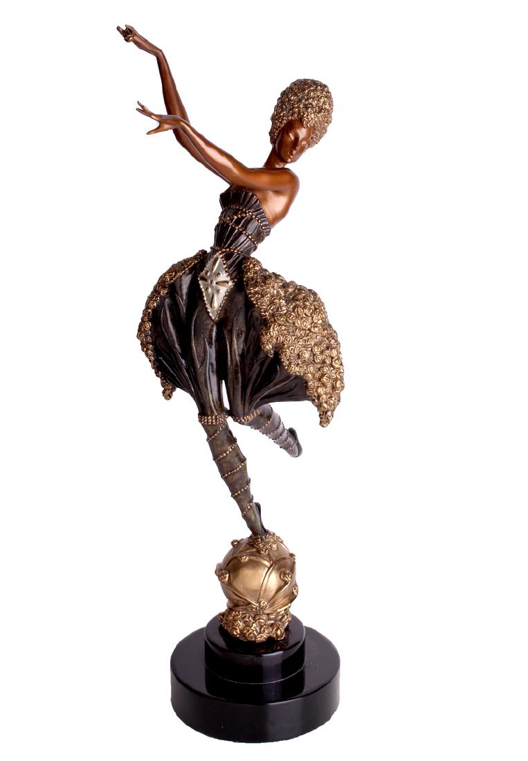 Erte (1892-1990) Russian/ French: ROSE DANCER (E.177), 1988, cold-painted cast bronze sculpture, signed, numbered 359/375, published by Chalk & Vermilion and Seven Arts, overall 25 ½ x 7 ½ x 7”.