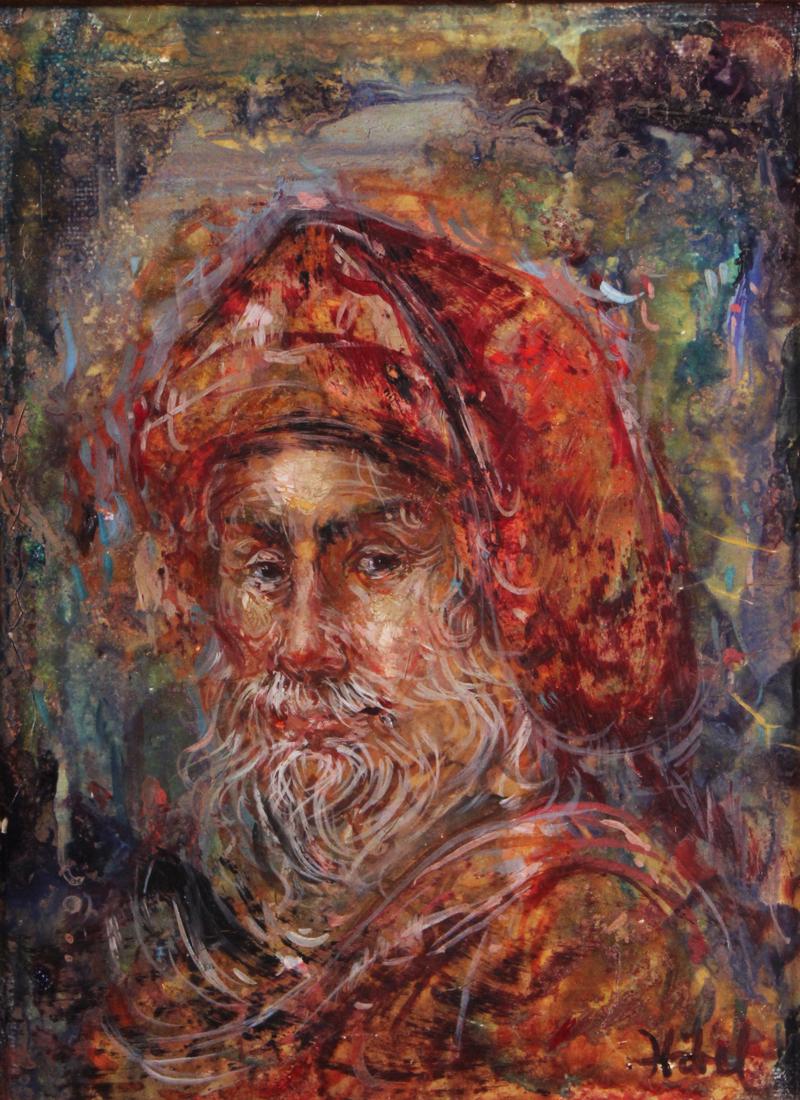 Edna Hibel (1917-2014) Boston (three): PORTUGUESE FISHERMAN, oil painting on Masonite, signed lower right, 7 ¼ x 5 ½”; Together with SINGLE NUDE; SINGLE VASE, two color lithographs, each signed in pencil, the first inscribe