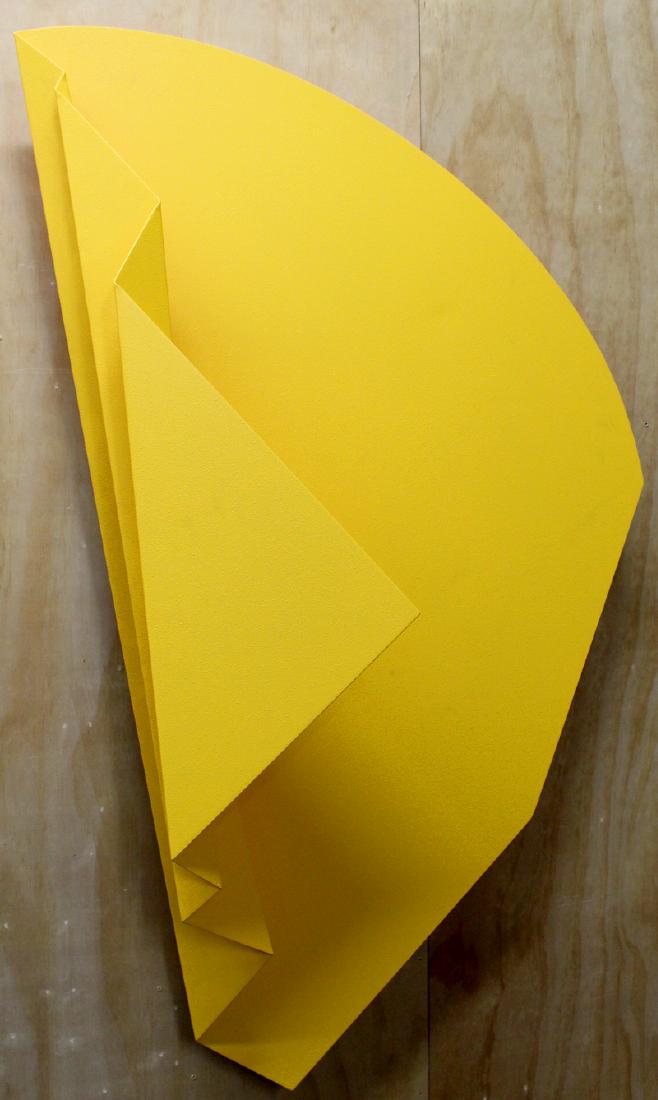 Ellie Riley (20th Century) California: YELLOW, multi-directional powder coated metal wall sculpture, overall 52 x 30 x 8”, with easily attached installation bracket.