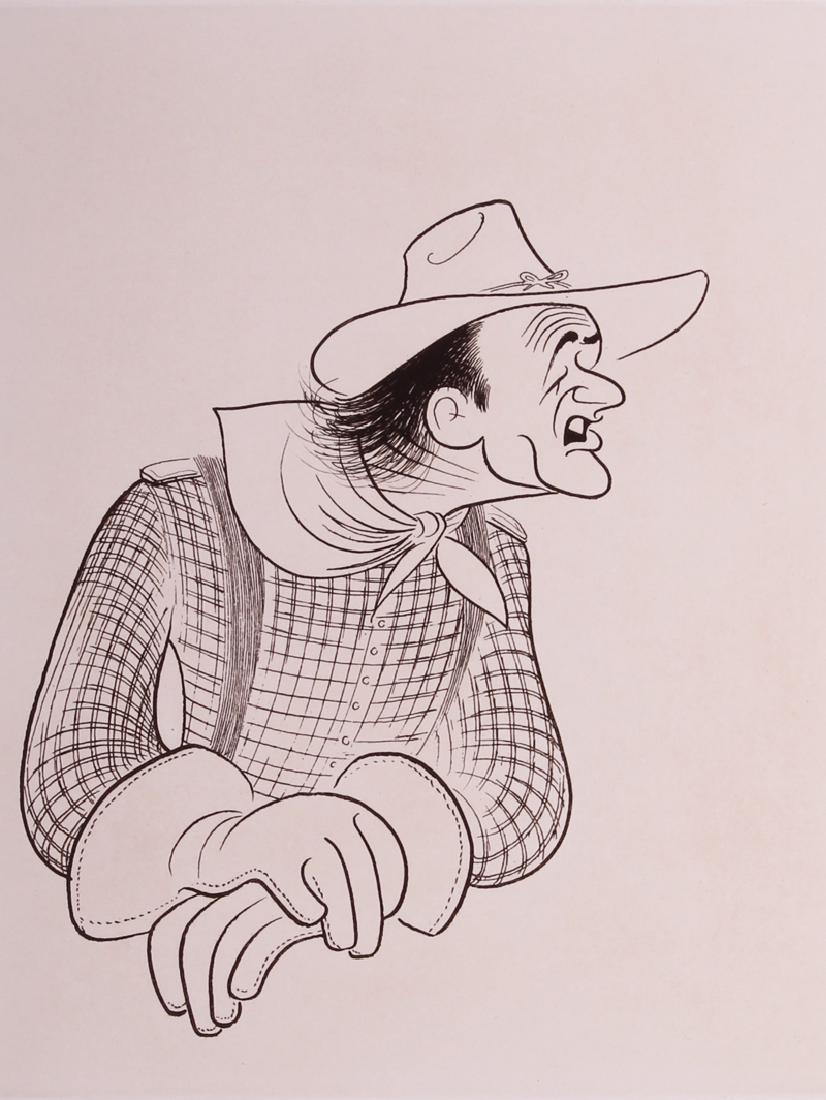 Al Hirschfeld (1903-2003) American: JOHN WAYNE, etching, signed in pencil and inscribed AP XXVI/XXX (artistâ€™s proof 26/30), blind stamp lower right, plate 12 Â½ x 9 Â¾â€, sheet 20 Â¼ x 15â€.