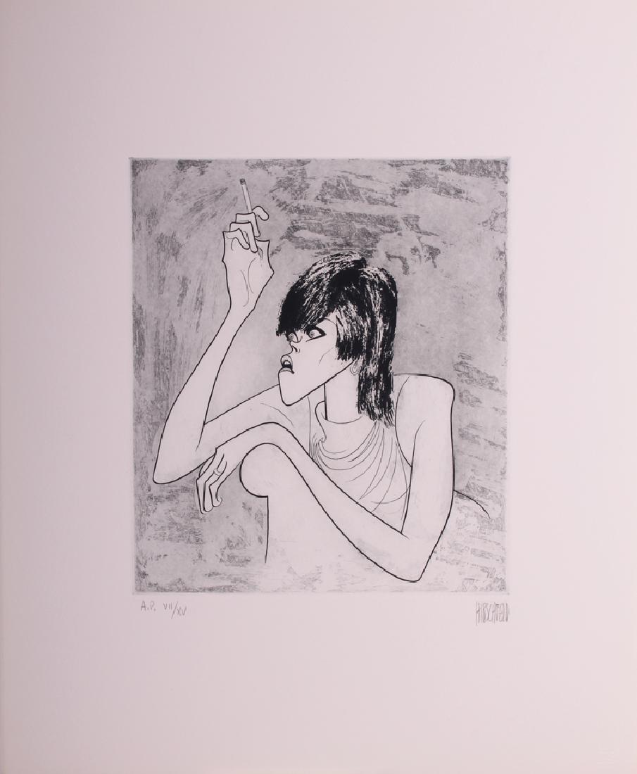 Al Hirschfeld (1903-2003) American: JANE FONDA (Spider Woman), 1975, etching, signed in pencil and inscribed AP VII/XV (artistâ€™s proof 7/15), blind stamp lower right, plate 10 Â¾ x 8 Â¾â€, sheet 18 Â¼ x 15â€.