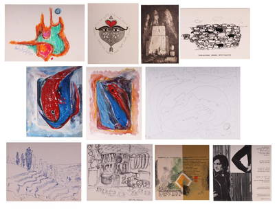 Modern Indian Art Collection: Gulam Rasool Santosh,: Gulam Rasool Santosh (1929-1997), UNTITLED, 1973, oil stick drawing on paper, signed and dated in pen lower left, sight 4 ¾ x 6 ¾â€, sealed in mat; Jyoti Bhatt (b. 1934), AKRITI, 1968, etchin