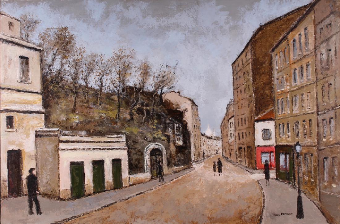 Louis Peyrat (1911-2001) French: PARIS MONTMARTRE, RUE LEPIC, oil painting on canvas, signed lower right, titled and inscribed on verso, 24 x 36â€, frame 29 x 41 x 2â€. Provenance: Wally Findlay Gallery inventory #S85650.